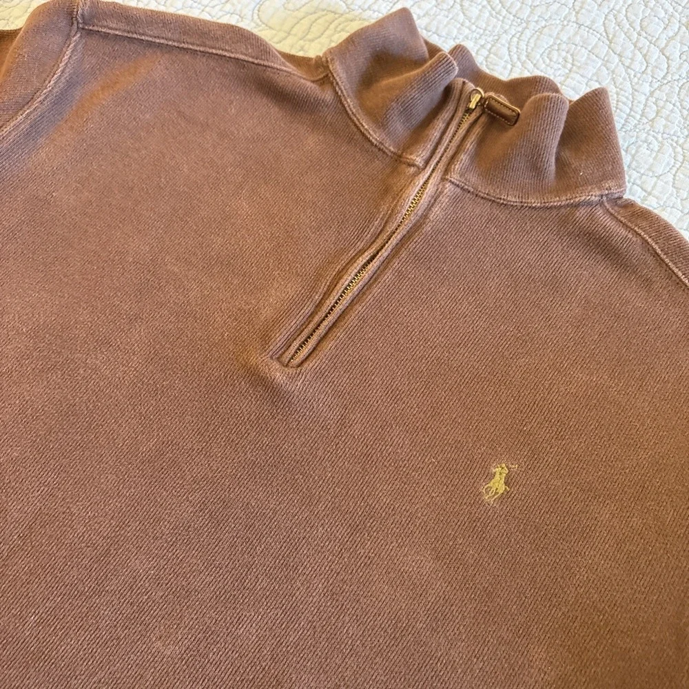 Polo Ralph Lauren Mens Large Long Sleeve 1/4 Zip Pullover Dark Brown Sweater